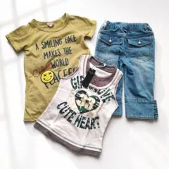 新品キッズ3着セットアップ 半袖Tシャツ＋タンクトップ＋デニムパンツ 110cm