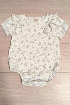 【美品】花柄フリルロンパース(水色・70サイズ)