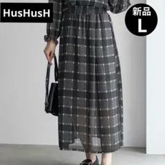 ❤新品❤HusHusHハッシュアッシュ チェックフレアスカート シフォン Lのサムネイル