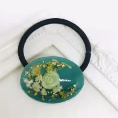 薔薇とドライフラワー  グリーンヘアゴム