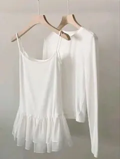 DAZY 無地長袖インナー Tシャツ & シフォンジャンパードレスセット 2点