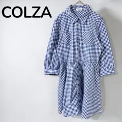 【ハニーズ　コルザ】ギンガムチェック柄　シャツワンピース　七分袖　ブルー　M