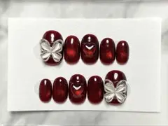 『サイズ変更可』　ネイルチップ　マグネット　レッド　ハート　蝶々