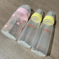 哺乳瓶3本セット（乳首付）　ピジョンスリムタイプ2本　西松屋1本