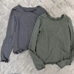ボーダー　綿長袖Tシャツ2枚セット F ネイビー/グリーンのサムネイル