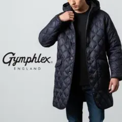 J416ね@ Gymphlex フード付き ロング軽量ダウンコート ネイビー