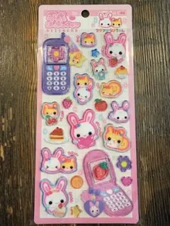 平成はっぴーフォン フワフワらびちゃん ぷっくり シール 正規 ピンク 立体