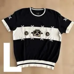 VALENZA PO ゴルフニット 半袖 ブラック ホワイト Lサイズ