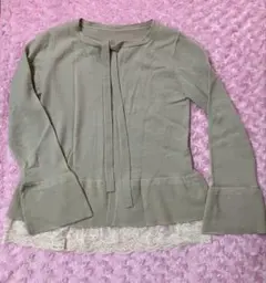 美品　IMAGE イマージュ　ベージュ　リボン　カーディガン　Ｍ　レース　長袖
