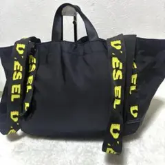 【希少】DIESEL BIGトートバッグ ロゴライン 2way ナイロン BLKのサムネイル