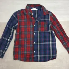 7.H&M 赤とネイビーのチェック柄 長袖シャツ 120cm