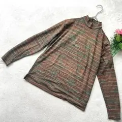 美品✨ハイネックTシャツ　後ジップアップ　ストレッチ　男女兼用　マルチボーダー