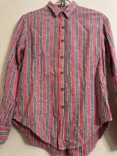 ４５ＲＰＭ　赤と青のストライプ 長袖シャツ