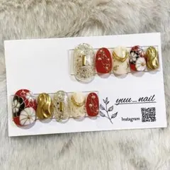 【No.15】フラワーデザイン　赤　成人式　卒業式　ネイルチップ