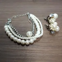パールビーズブレスレットとイヤリングセット