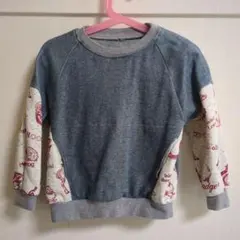 ハンドメイド　動物プリント✕デニム風スウェット トレーナー　100cm