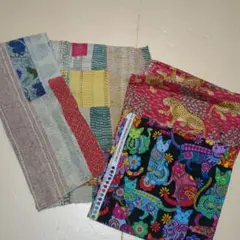 タイムSALE150円引き21時まで☆ラリーキルトはぎれ2枚　インド綿など1枚