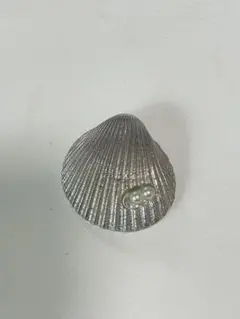貝殻モチーフ 置物 パール装飾 シルバーカラー ペーパーウェイト　箱付き