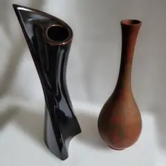 モダンな陶器製　一輪挿し　銅製　一輪挿し 2点セット　　花瓶