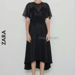 【タグ付】ZARA シアースリーブ ロング ワンピース S 結婚式 オケージョン