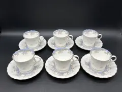 陶器　カップ＆ソーサー　6客　ナルミ　ボーンチャイナ 花柄　ブルー