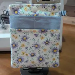 紫色花柄リバーシブルナースポーチ　　ハンドメイド