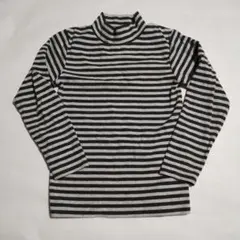 キッズ 長袖カットソー ハイネック ボーダー グレー　130