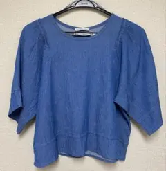 ZARA w/B collection 半袖ブラウス ブルー　Mサイズのサムネイル