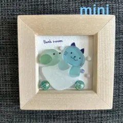 シーグラスアート 三毛猫とインコの木 mini
