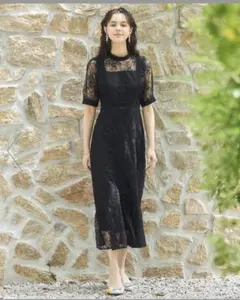 ワンピース ドレス 結婚式　黒 レース