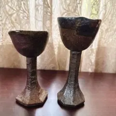 ぐい呑み 常滑焼 手作り陶器 酒器2個ペアセット 陶芸家作 おしゃれ 徳利