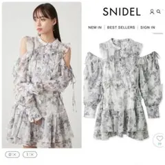 SNIDEL ネイビー フリル オフショルダー ミニワンピース