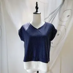 良品 ロペピクニック 半袖カットソー M 重ね着風 ネイビー