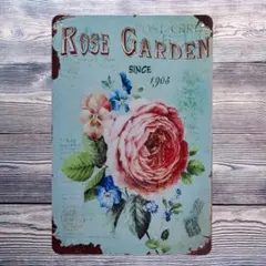 ローズガーデンのブリキ看板　20㎝×30㎝　 アンティーク風　オールドローズ