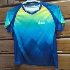 ①JUIC 卓球ウェア　Vチェック男女兼用 Lサイズ 青緑