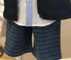 familiar 青系チェック 四分丈パンツ　新品未使用　120センチ冬用