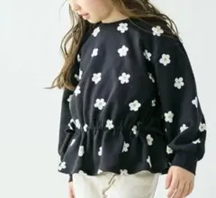 新品同様　総柄フレアドロストトレーナー　フリルスウェット　ブラック　花柄