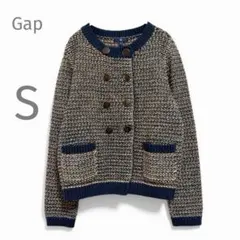 ギャップ GAP ニットカーディガン S ベージュ ネイビー系 ダブルボタン