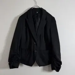 【H&M】黒 テーラードジャケット 袖シャーリング EUR38 M〜L相当