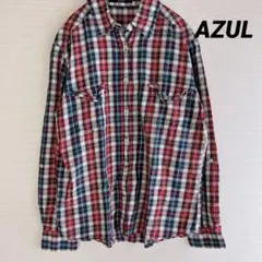 AZUL by moussy 【L】長袖チェック柄シャツ　ブラウス
