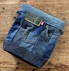 vol.1030 usedデニムリメイク　ポーチ20cm 2way