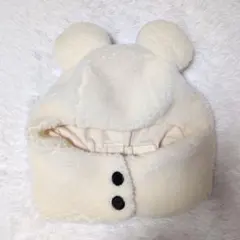 ディズニーリゾート　ミッキー耳付きファンキャップ　白　ボア素材