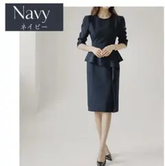 ネイビー ペプラムワンピース　膝丈　オフィス　キレイめ　セレモニー　Sサイズ