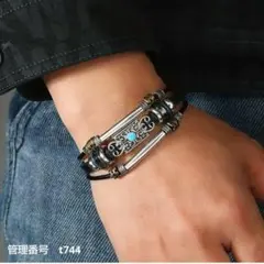 メンズ　フェイクレザーブレスレット　ヴィンテージ風　クール　ボヘミアン　レトロ