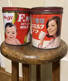 昭和レトロ　粉ミルク缶　明治　雪印　ネオミルクママ　FM-u