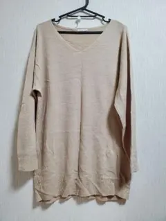 66 GU カシミタッチロングニット ベージュ Vネックニット 長袖 XL