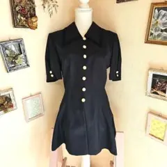 naoko kitano ネイビーのパールのボタン付きワンピース風ジャケット