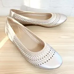 あしながおじさん メッシュ フラット シューズ パンプス 24.5 ゴールド