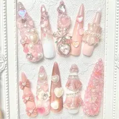 228 ピンク系 ロングネイルチップ ゴテゴテ ギャル