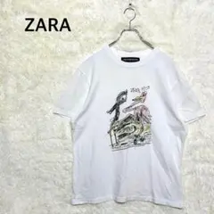 ザラ　アートプリント Tシャツ　カットソー　半袖　クルーネック　 L ホワイト